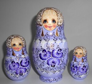 Nata in violet/blue lace dress large nesting Doll Babooshki s