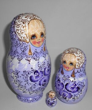 Nata in violet/blue lace dress large nesting Doll Babooshki s