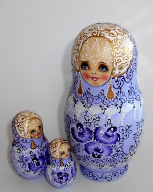 Nata in violet/blue lace dress large nesting Doll Babooshki s
