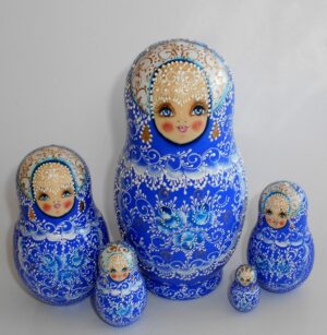 Nata Lace in dark blue lace dress large Babushka Matryoshka nesting Doll Babooshki Babushkas