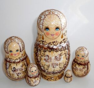 Nata lace   in brown lace dress large Babushka Matryoshka nesting Doll Babooshki Babushkas