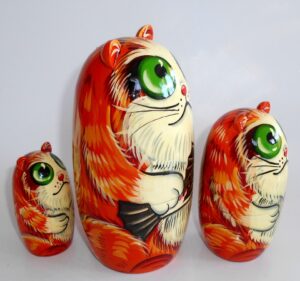 Funny ginger Cat with fish 3-set large nesting Doll Babooshki s