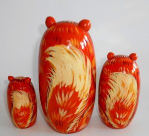 Funny ginger Cat with fish 3-set large nesting Doll Babooshki s