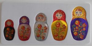 Babushka Fridge Magnet  Purple sparkles   set of 5   Babushka Matryoshka nesting Doll  Babooshki Babushkas