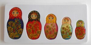 Babushka Fridge Magnet Sunflowers Blue Gold set of 5   Babushka Matryoshka nesting Doll  Babooshki Babushkas