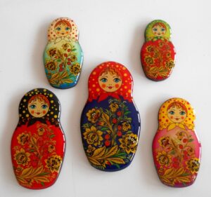 Fridge Magnet Sunflowers Blue Gold set of 5 nesting Doll Babooshki s