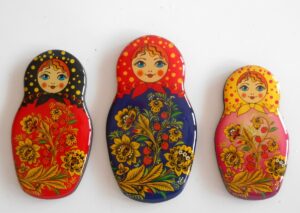 Fridge Magnet Sunflowers Blue Gold set of 5 nesting Doll Babooshki s
