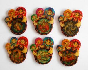 Babushka Fridge Magnets 7.5cm miniature set of 5   Babushka Matryoshka nesting Doll  Babooshki Babushkas
