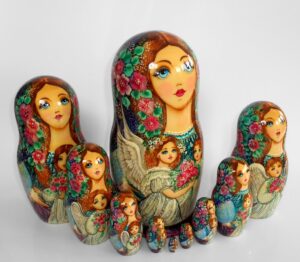 GIANT Angels as flower girls blue scarf 10-set huge nesting Doll Babooshki s