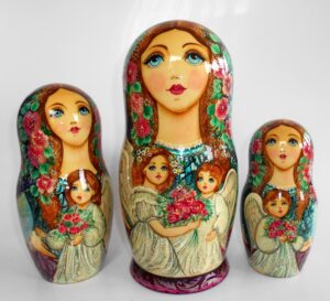 GIANT Angels as flower girls blue scarf 10-set huge nesting Doll Babooshki s
