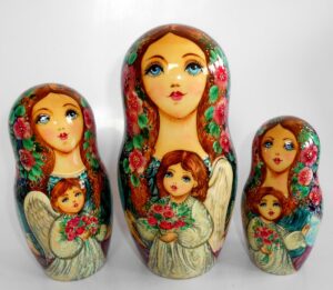 GIANT Angels as flower girls blue scarf 10-set huge nesting Doll Babooshki s