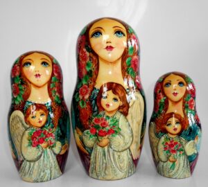 GIANT Angels as flower girls blue scarf 10-set huge nesting Doll Babooshki s