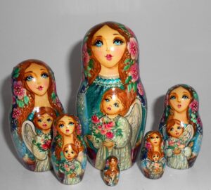 GIANT Angels as flower girls blue scarf 10-set huge nesting Doll Babooshki s