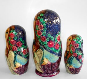 GIANT Angels as flower girls blue scarf 10-set huge nesting Doll Babooshki s