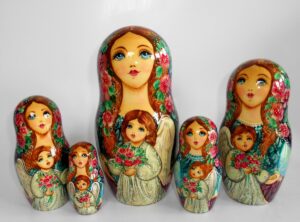GIANT Angels as flower girls blue scarf 10-set huge nesting Doll Babooshki s