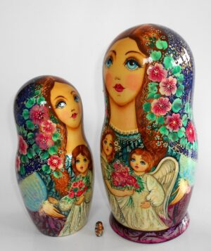 GIANT Angels as flower girls blue scarf 10-set huge nesting Doll Babooshki s