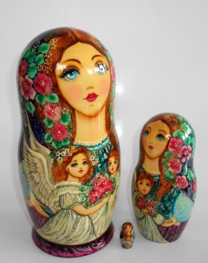 GIANT Angels as flower girls blue scarf 10-set huge nesting Doll Babooshki s