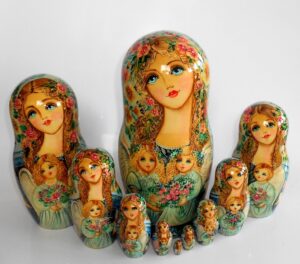 GIANT Angels as flower girls grey/blue scarf 10-set huge nesting Doll Babooshki s