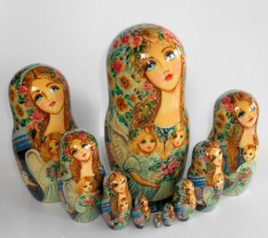 GIANT Angels as flower girls grey/blue scarf 10-set huge nesting Doll Babooshki s
