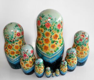 GIANT Angels as flower girls grey/blue scarf 10-set huge nesting Doll Babooshki s