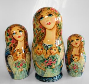GIANT Angels as flower girls grey/blue scarf 10-set huge nesting Doll Babooshki s