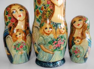 GIANT Angels as flower girls grey/blue scarf 10-set huge nesting Doll Babooshki s