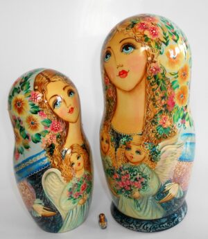 GIANT Angels as flower girls grey/blue scarf 10-set huge nesting Doll Babooshki s