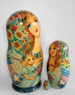 GIANT Angels as flower girls grey/blue scarf 10-set huge nesting Doll Babooshki s