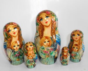 GIANT Angels as flower girls grey/blue scarf 10-set huge nesting Doll Babooshki s