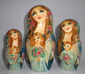 GIANT Angels as flower girls grey/blue scarf 10-set huge nesting Doll Babooshki s