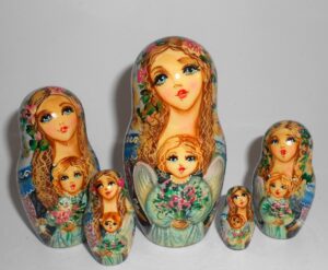 GIANT Angels as flower girls grey/blue scarf 10-set huge nesting Doll Babooshki s