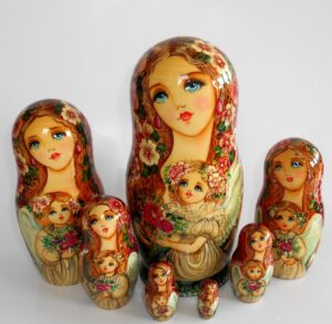 Angels as flower girls red scarf 7-set huge Babushka Matryoshka nesting Doll Babooshki Babushkas