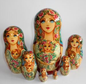Angels as flower girls blue scarf 7-set huge Babushka Matryoshka nesting Doll Babooshki Babushkas