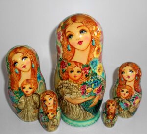 Angels as flower girls light green scarf 5-set large Babushka Matryoshka nesting Doll Babooshki Babushkas