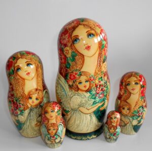 Angels as flower girls red scarf 5-set large Babushka Matryoshka nesting Doll Babooshki Babushkas