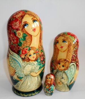 Angels as flower girls red scarf 5-set large nesting Doll Babooshki s