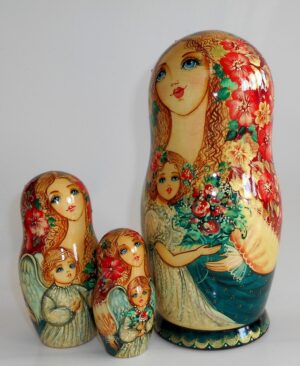 Angels as flower girls red scarf 5-set large nesting Doll Babooshki s