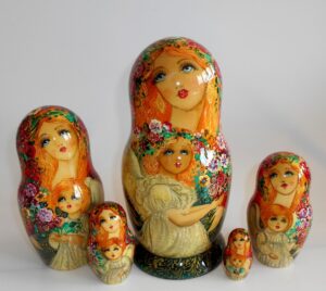 Angels as flower girls black dress 5-set large Babushka Matryoshka nesting Doll Babooshki Babushkas