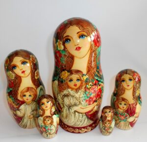 Angels as flower girls blue scarf 5-set large Babushka Matryoshka nesting Doll Babooshki Babushkas