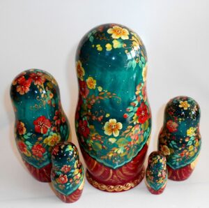 Angels as flower girls blue scarf 5-set large nesting Doll Babooshki s