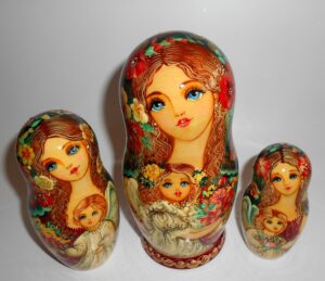 Angels as flower girls blue scarf 5-set large nesting Doll Babooshki s