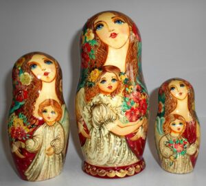 Angels as flower girls blue scarf 5-set large nesting Doll Babooshki s