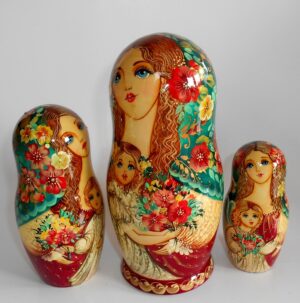 Angels as flower girls blue scarf 5-set large nesting Doll Babooshki s