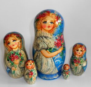 Angels as flower girls blue dress 5-set Babushka Matryoshka nesting Doll Babooshki Babushkas