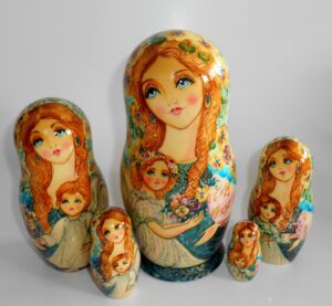 Angels as flower girls light green scarf 5-set large Babushka Matryoshka nesting Doll Babooshki Babushkas