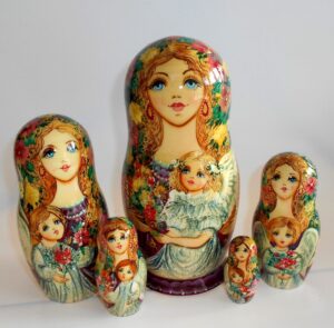 Angels as flower girls cherry dress 5-set large Babushka Matryoshka nesting Doll Babooshki Babushkas
