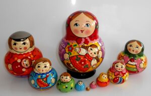 Village girl with self-made doll red scarf 10-set Babushka Matryoshka nesting Doll Babooshki Babushkas Classic Village Traditional