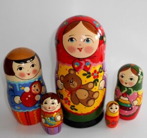 Village girl with teddy bear red scarf large Babushka Matryoshka nesting Doll Babooshki Babushkas Classic Village Traditional