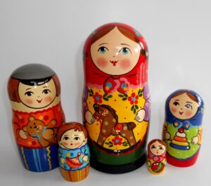 Village girl with rocking horse red scarf large Babushka Matryoshka nesting Doll Babooshki Babushkas Classic Village Traditional
