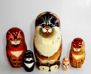 Ginger Cat family Babushka Matryoshka nesting Doll Babooshki Babushkas